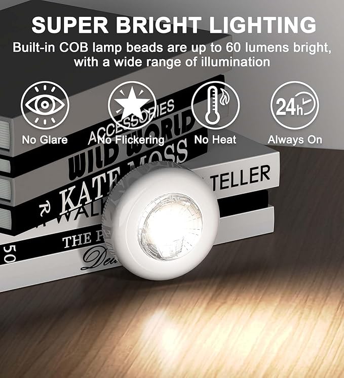 Tap Light Push Lights, Under Cabinet Lights Touch Lights Push Button Light Battery Operated Puck Lights Stick On Light for Closet Counter Kitchen Cabinet RV -5Pack