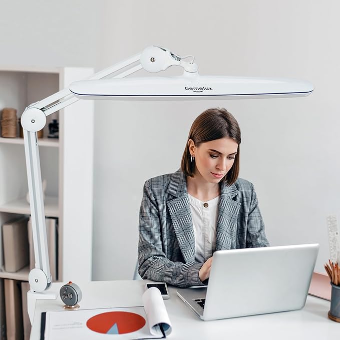 Task Lamp with Clamp, 23 Inch Lamp Head, Bright 182PCS LEDs,5 Color Temperatures, 5 Brightness Levels, Metal Swing Arm 24W 2200 Lumen Dimmable Led Desk Lamp (White, CCT)