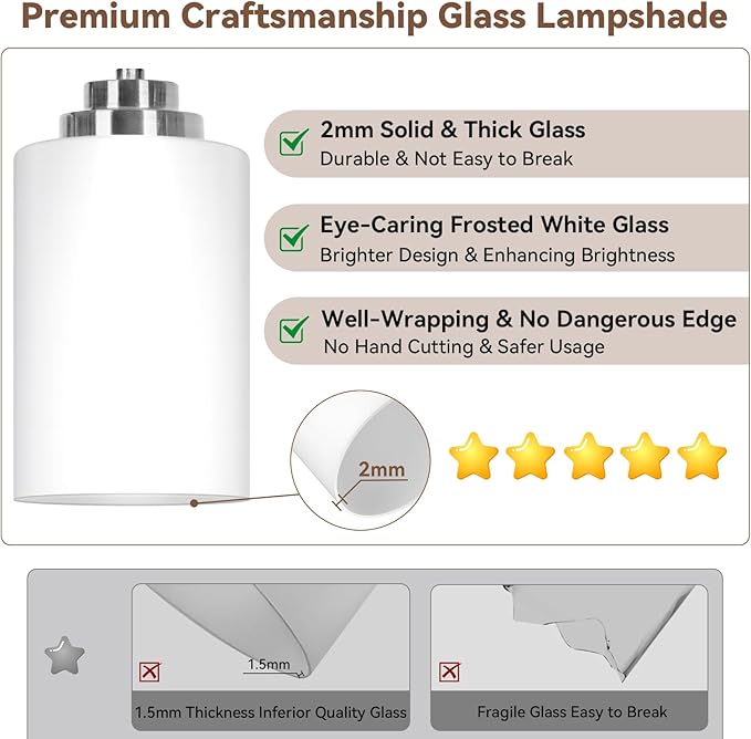 Brushed Nickel 4-Light Bathroom Light Fixtures, 27" Modern Vanity Lights Over Mirror with Milky White Frosted Glass Shade, Classic Wall Light Fixture for Mirror Living Room Cabinet Bedroom Porch