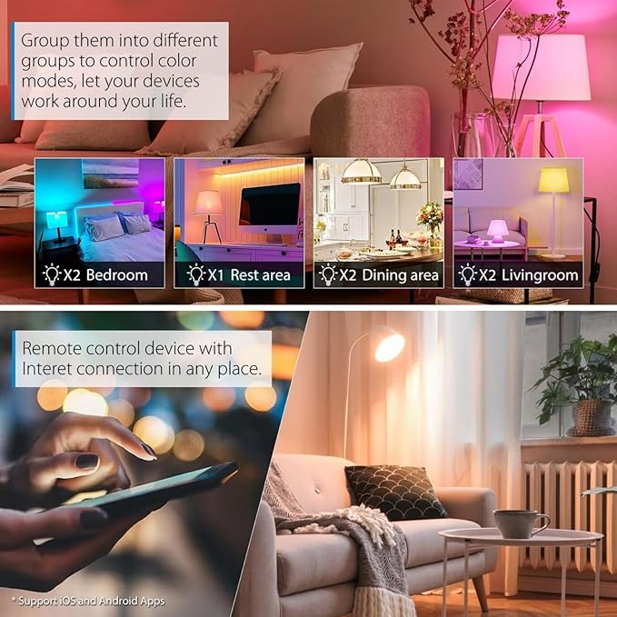 Candelabra Smart Light Bulbs 60W Equivalent, 450LM 5W LED Bulb Compatible with Alexa/Google Home, RGBCW 16 Million Color Changing Light Candle Bulb, No Hub Required, 2.4G (E12) (1)