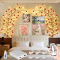 Rose Blossom Enchanted Willow Vine Lights, 7.55FT 144LED 3 Color Rose Blossom Tree Branch Lights for Wall, Remote Timer,8 Light Model,Bedroom Wall Doors Wedding, Christmas, USB Battery Box