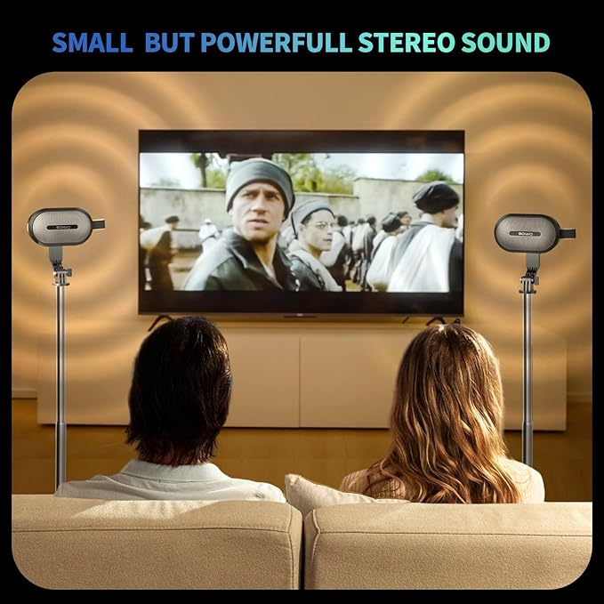 SOWO Wireless Dual Bluetooth Speakers Set, Adjustable Stands 2Pcs, High-Fidelity Stereo Sound, Smart Pairing Sync, Surround Sound with Portable Lightweight Case for Home, Travel, Party, Birthday