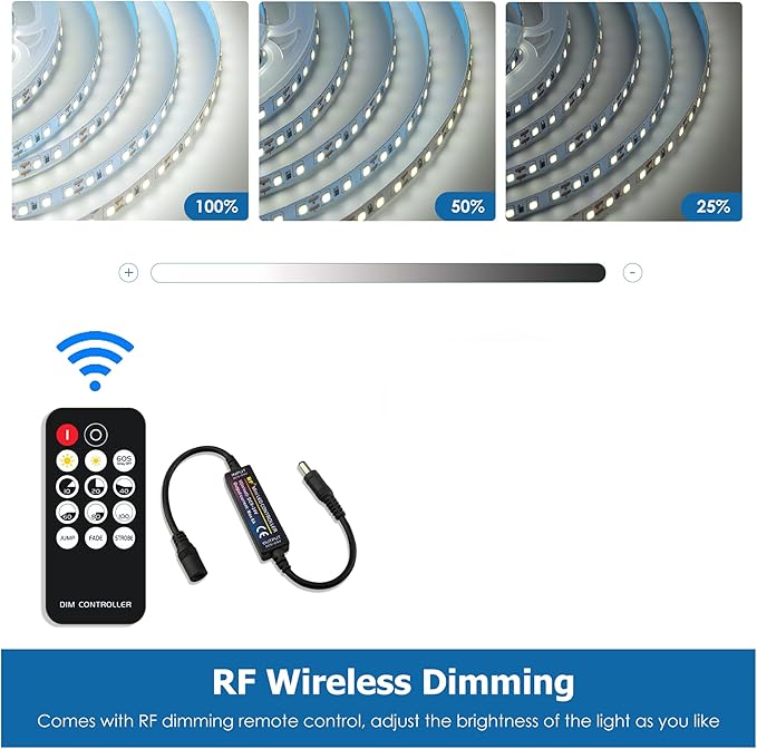 White LED Strip Lights, 16.4ft Dimmable Smart LED Light Strip 6500K Bright Daylight White, Strong Adhesive, 600 LEDs Flexible Tape Lights for Vantiy Mirror, Kitchen Cabinet, Bedroom