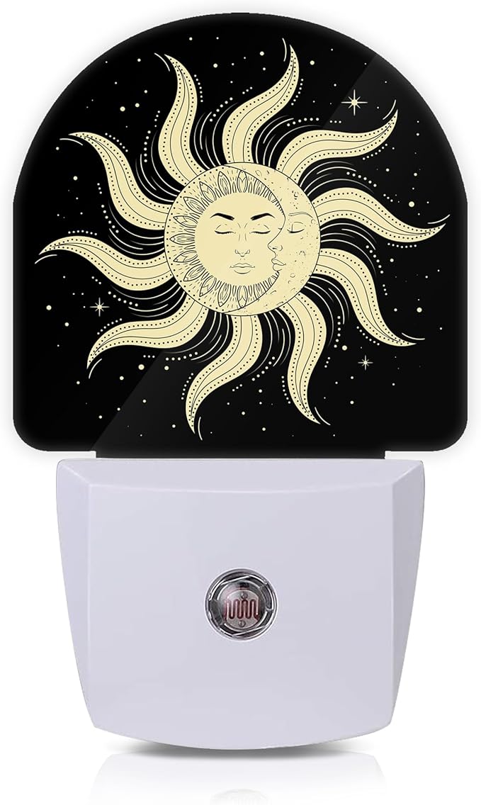 Moon Star Sun Night Lights Plug into Wall for Girls Boys Room,Night Light LED Lamp Dusk to Dawn Sensor Round Lamp for Bedroom Bathroom Hallway Home Wall Decor