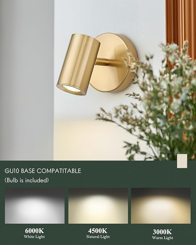 Gold Wall Sconce, Modern Wall Light Fixture, LED Track Lighting with GU10 Bulb for Bedroom Entryway Bathroom Kitchen,CKSL4830-1W-BB-B