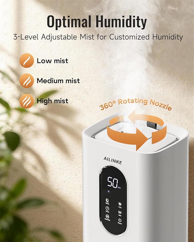 Humidifier Large Room Bedroom with Night Light, 2.1Gal(8L) Humidifiers for Home with Essential Oil Diffuser, Top Fill Whole House Cool Mist Humidifiers for Plants Baby Kids Adults(White)