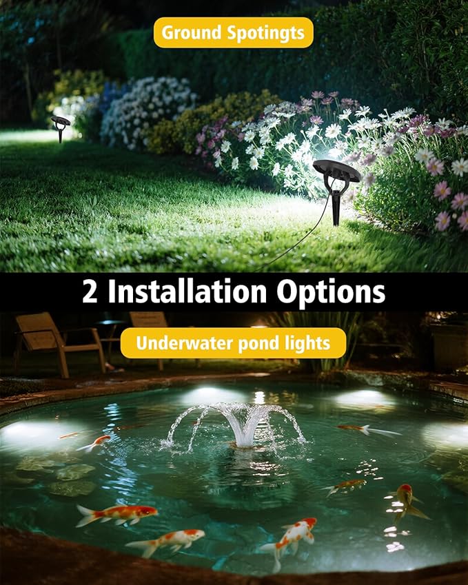 CORESLUX Solar Spot Lights Outdoor Waterproof IP68, 3-in-1 LED Warm Light Solar Landscape Lights, 2 Light Modes Pond Lights Landscape Path Lights for Outside Garden Yard Pond Pathway