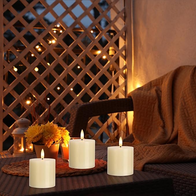 Ivory Flameless Candles Set of 3, 3x3 Real Wax LED Candles with Remote & Timer, Safe Battery Operated Candlelight for Homes with Kids & Pets, Warm Ambient Lighting for Home Decor