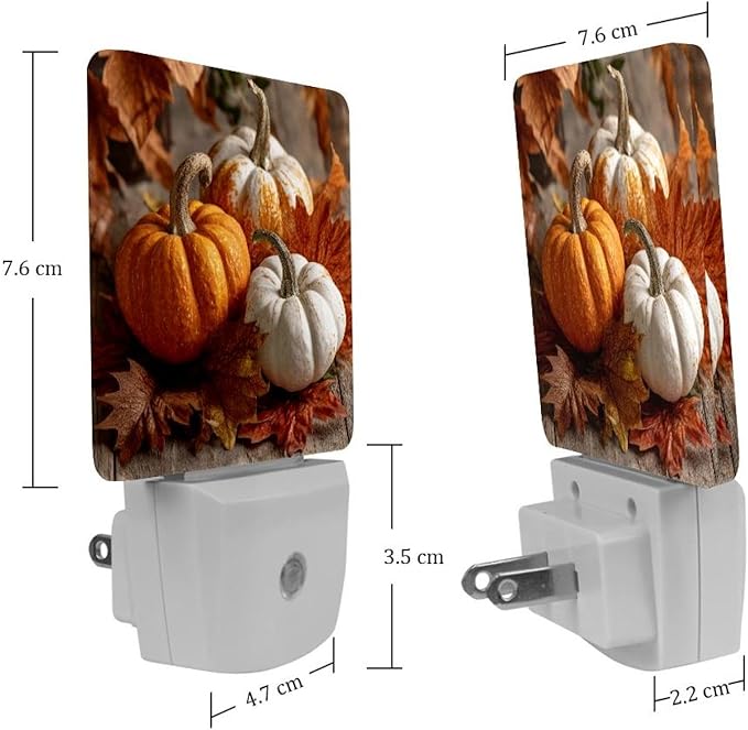 Thanksgiving Pumpkins a (1) Plug-in Led Night Light with Auto Dusk to Dawn Sensor for Hallway,Bedroom, Kids Room, Kitchen, Stairway, 2 Pack