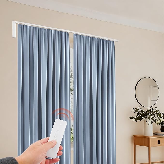 Smart Electric Curtain Track System, 47''-87'' Telescoping Motorized Curtain Rail Works, Remote & WiFi Control Curtains Rod, 88LB Load, Ceiling Mount Automatic Curtain Opener, Quiet Motor