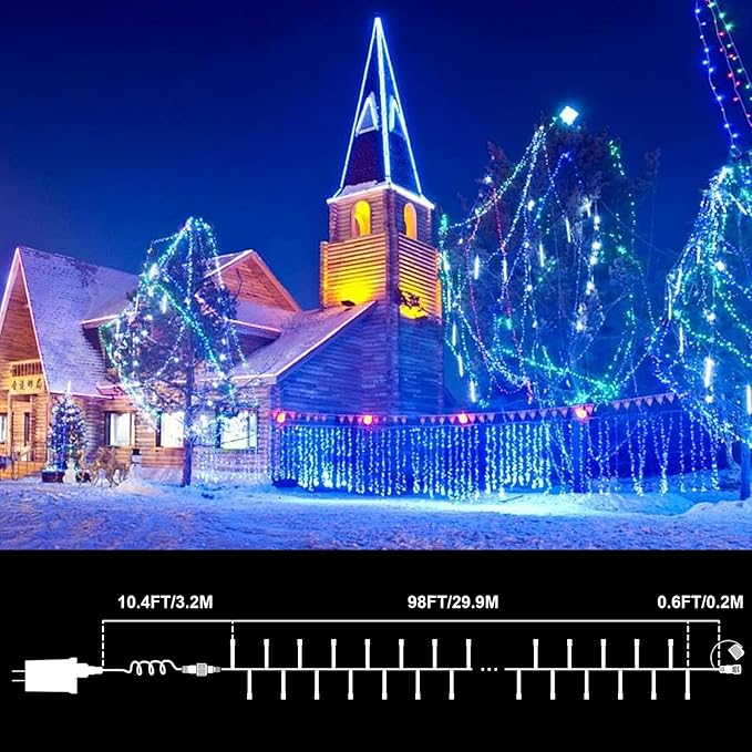 LAMPHOME 99FT 300 LED Blue Christmas Lights,16 Modes Connectable Fairy String Lights, Plug in Indoor Outdoor Blue Lights for Xmas Tree, Party, Garden, Hanukkah, Independence Day Patriotic Patio Decor