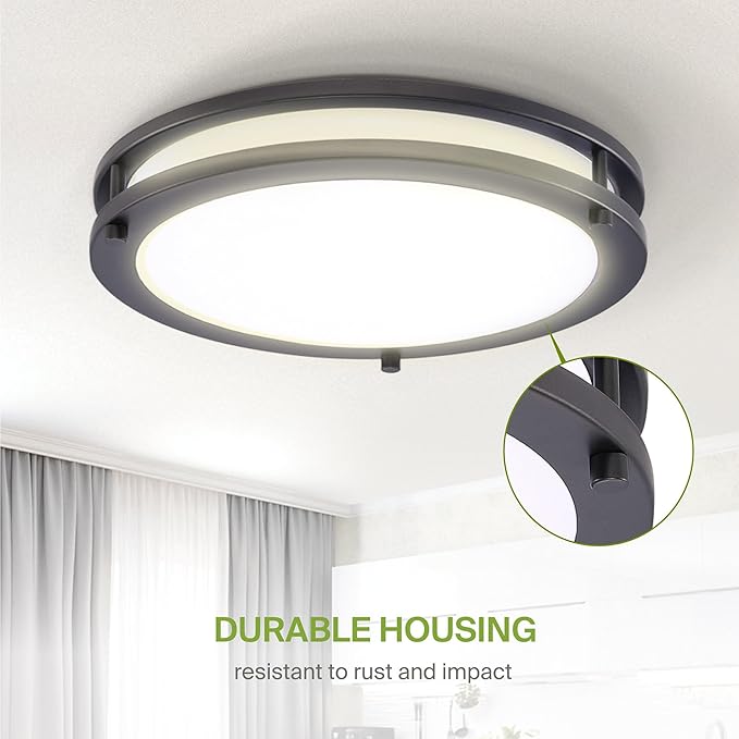 ASD LED 16" Round Flush Mount Lighting, Close to Ceiling Light Fixture | 3CCT, Dimmable, Energy Star, ETL Listed | 24W 1854LM 3000-5000K 120V | Low Profile Double Ring Lamp | Dark Bronze, 2 Pack