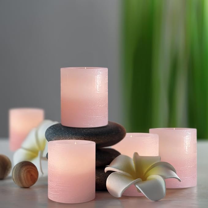 FURORA LIGHTING Pink Real Wax LED Votive Tealight Candles Pack of 6, Flameless Flickering Candles for Delicate Home Décor, 1.95’’(W) x 2.17’’(H), Batteries Included