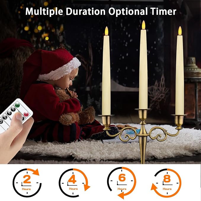Upgraded Real Wax LED Flameless Taper Candles with Remote, KSWING Ivory Candlesticks Battery Operated 3D Flickering - 2 PCS 9.6” Long Realistic Fake Candle Sticks for Home/Wedding/Fireplace Xmas Decor