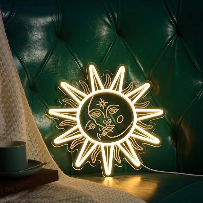 Sun and Moon Neon Led Sign, Sunflower Neon Sign, Boho Style Wall Decor for Bedroom Dorm Living Room Man Cave