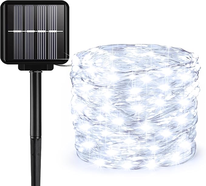 Solar String Lights Outdoor, 66 Feet 200 LEDs 8 Modes Solar Fairy Lights for Outside, Waterproof Outdoor Light for Patio Yard Christmas Tree Halloween Wedding Party Decorations, Cool White