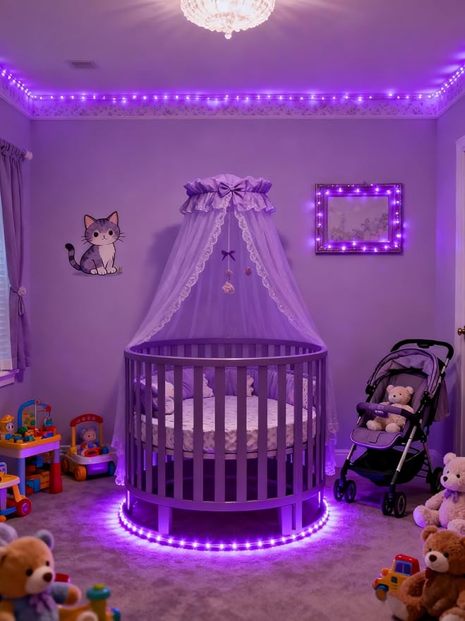Purple Led Lights Strip Indoor Rope Lights Easy DIY Cuttable Strip Lights for Room Bathroom Living Room Kitchen Ceiling Wall Vanity Mirror Decor