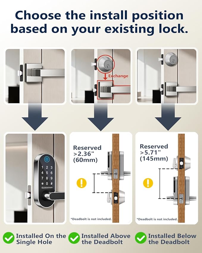 Keyless Entry Door Lock, Fingerprint Door Lock with Handle, Smart Locks for Front Door and Bedroom, WiFi Electronic Locks, App Remote Control, Digital Keypad with Knob, Auto-Lock