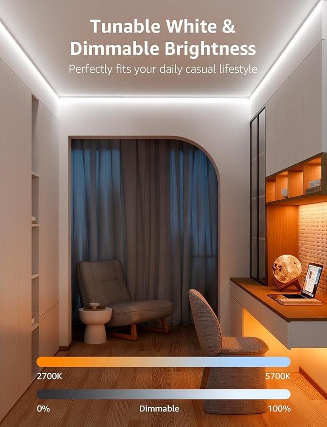 Lepro S2 AI Smart LED Strip Lights - 16.4ft RGBCW Light Strips with 2700K-5700K Tunable Warm White, Color Segment DIY, Personalized Al Lighting Designer, APP Control(No Remote), 2.4G Wi-Fi & Bluetooth