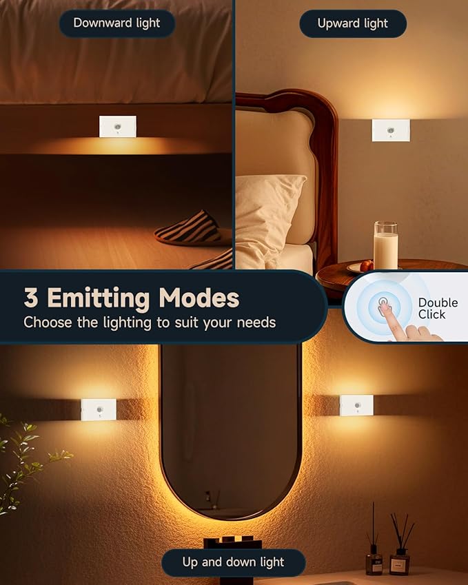 Yiliaw 6-Pack Rechargeable Motion Sensor Stair Lights White, Dimmable Night Lights with 3 Modes & 3 Color Temperatures, Magnetic, Stick-On Stair Lights Indoor for Hallway, Stairway, Bathroom, Kitchen