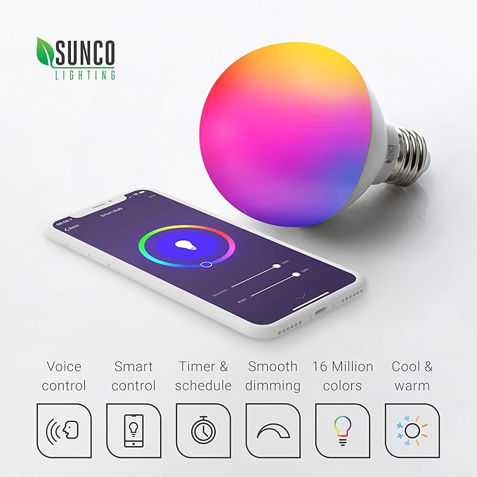 Sunco Smart Globe Bulbs G25 LED, Alexa Compatible LED Decorative Round Vanity Bulbs, 5W, Color Changing RGBCW, Dimmable WiFi Vanity Smart Bulbs for Amazon Alexa, Google Assistant, 4 Pack.
