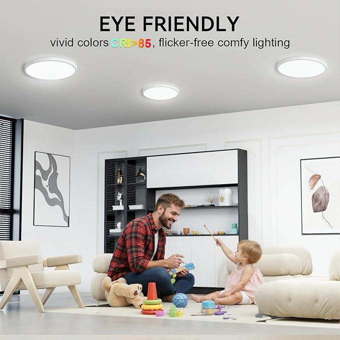 4 Pack 3200lm LED Flush Mount Ceiling Light 28W 12 Inch 5CCT Adjustable 3000K to 6000K Super Slim 0.87 inch Ceiling Light Fixture Round Ceiling Lamp for Bedroom Living Room Kitchen Laundry White