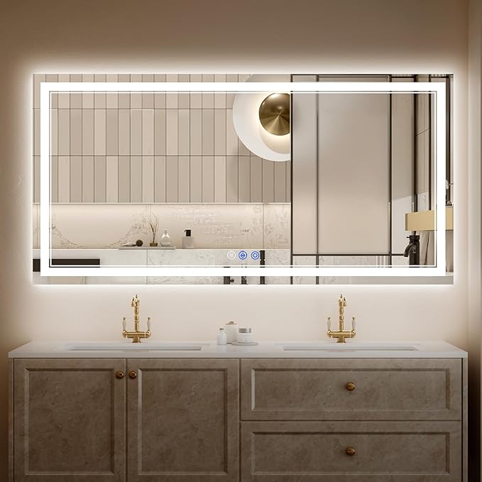 36"x72" LED Bathroom Mirror with Lights, Anti-Fog, Backlit + Front Lit, Dimmable, Led Vanity Mirror for Wall, Lighted Bathroom Mirror, 3 Colors, Shatter-Proof Tempered Glass