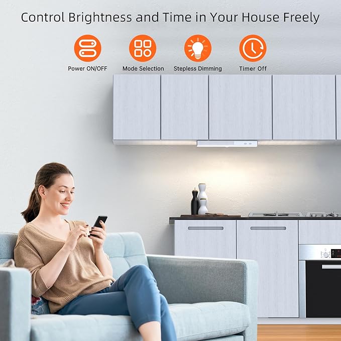 LED Closet Light, 30LEDs Dimmer USB Rechargeable Motion Sensor Light Under Cabinet Lighting with Remote Control, Wireless Stick-Anywhere Night Safe Light Bar for Wardrobe,Kitchen-2 Pcs