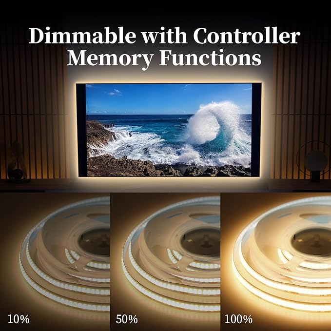 iNextStation 6.6ft/2M Warm White COB LED Light Strip, 640LEDs 5V USB Led Lights for TV, 3000K Dimmable LED Strip Lights, CRI93+ Flexible LED Tape Lights for TV Backlight, Outdoor, Bedroom, Mirror