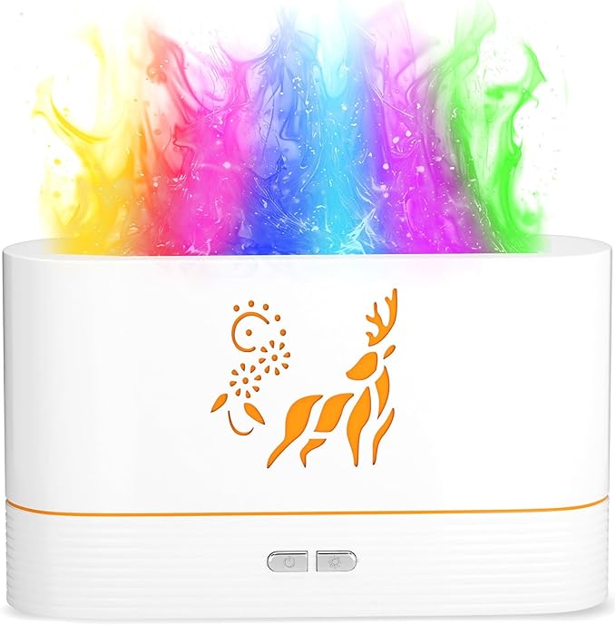 Colorful Aroma Essential Oil Diffuser for Home, Quiet Cool Mist Flame Humidifier for Bedroom with Remote, Fire Flame Diffuser Humidifier with Scent (White)