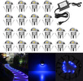 Recessed LED Deck Light Kit, 20pcs 10Lm In Ground Outdoor Landscape LED Lighting for Stair Patio Garden Floor Corner Sauna Room Bathroom, Waterproof IP65, 12V Low Voltage, Blue