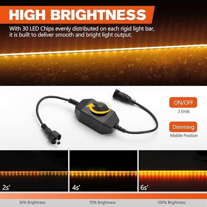 FIERYRED 12V Interior Light Bar Kit, Dimmable Camping Lights, Weatherproof IP67, Aluminum Magnetic Mount with Dimmer Switch, Portable Lights for Camping Tent Awning RV Car Trailer Boat (6 Pcs, Amber)