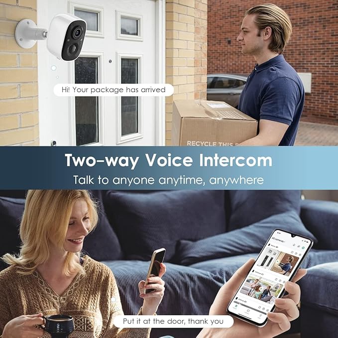 Security Camera Wireless Outdoor, Outdoor Camera Wireless 2-Way Talk Battery Powered Wi-Fi Cameras for Outside and Indoor 2K Night Vision AI Motion Detection Spotlight Siren Alarm IP65 Weatherproof