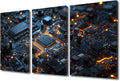 Canvas Wall Art for Bedroom 3D Technology Motherboard Wall Decorations for Living Room Office Wall Decor Circuit Board Pictures Wall Painting 3 Piece Stretched and Framed Ready to Hang (36"Wx24"H)
