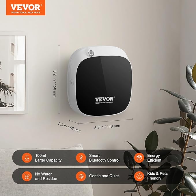 VEVOR Scent Air Machine for Home, 100ML Smart Essential Oil Diffuser with Cold Air Tech, Waterless Scent Air Diffuser with USB & Battery Powered, Cover Up to 1000 Sq.Ft for Living Room, Bath Room, Spa