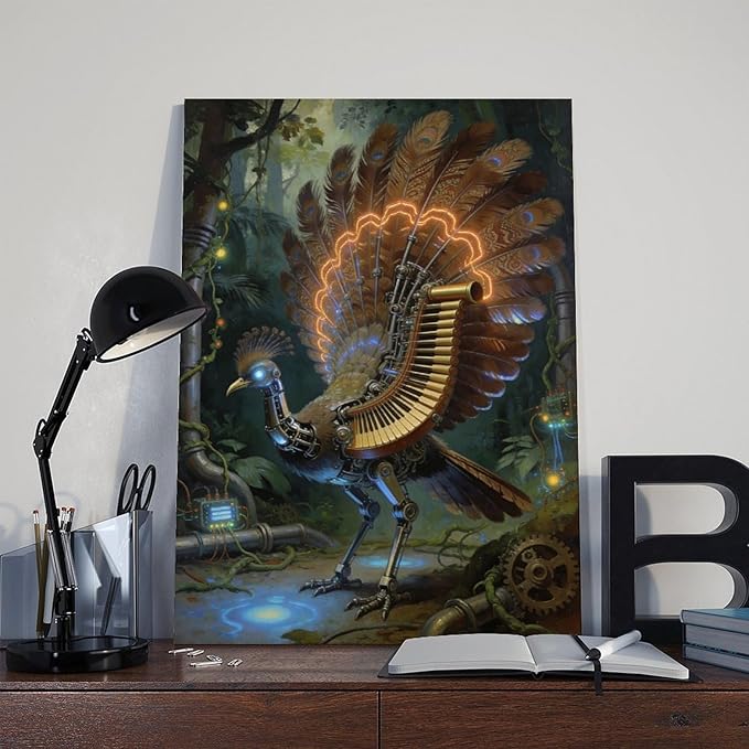 Framed Mechanical Fantasy Wall Art for Living Room TV Wall Vintage Steampunk Aesthetic Home Decor 08x12inch(20x30cm)
