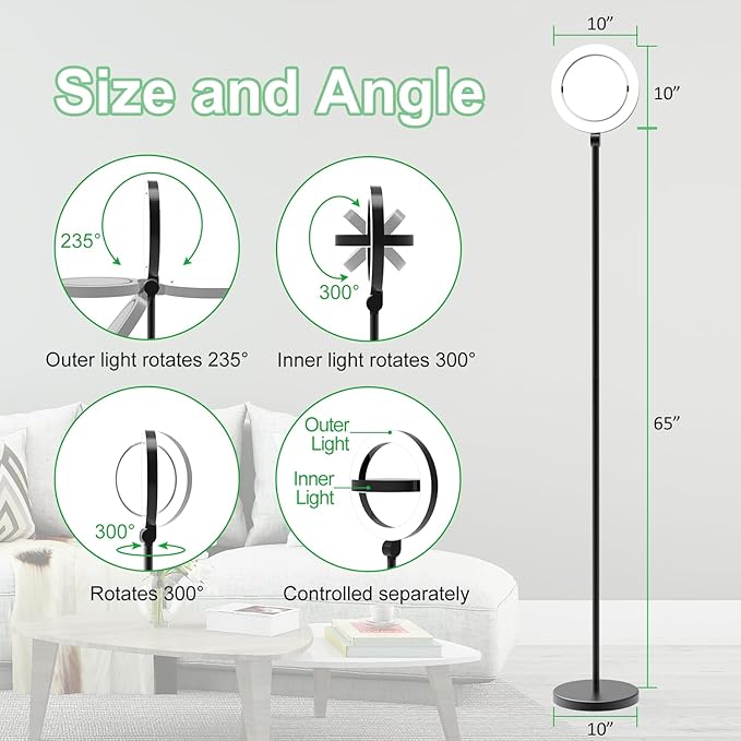 36W 2500lm Super Bright LED Floor Lamp for Living Room, 75.5 Inch Tall Stepless Dimmable Standing Lamp with Remote for Bedroom, Led Torchiere Lamp for Office