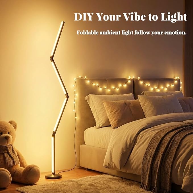LED RGB Corner Floor Lamp Foldable Floor Light 2200K-6500K Tunable White with 16 Million Custom Colors Remote/App,Timer Setting (RGB Foldable Floor Lamp)