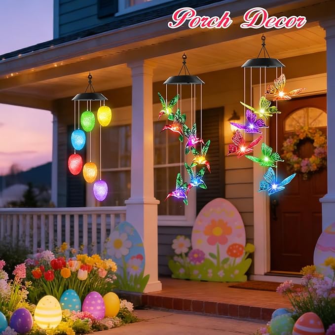 Easter Basket Stuffers for Adults, Winzwon Solar Lights Outdoor Wind Chimes for Outside Garden Yard Patio Porch Decor Hanging Eggs Decorations, Mothers Day Mom Gifts, Birthday Gifts for Women Her