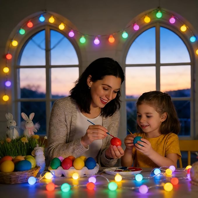 PJT 200 LED Easter String Lights, 66ft Plug in Pastel String Lights with Remote, 8 Modes & Connectable, Easter Tree Decor Lights for Tree Wrapping & Egg Hunt, Indoor Outdoor Garden Fence
