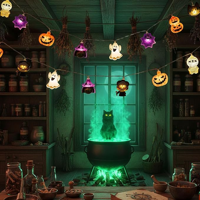 Halloween String Lights, 4.9Ft 10 LED Fall Fairy Lights Skull String Lights Halloween Decor Autumn Light Battery Optional 2 Flashing Modes Cute Lights 2026 Indoor Outdoor Decor for Home Yard Patio