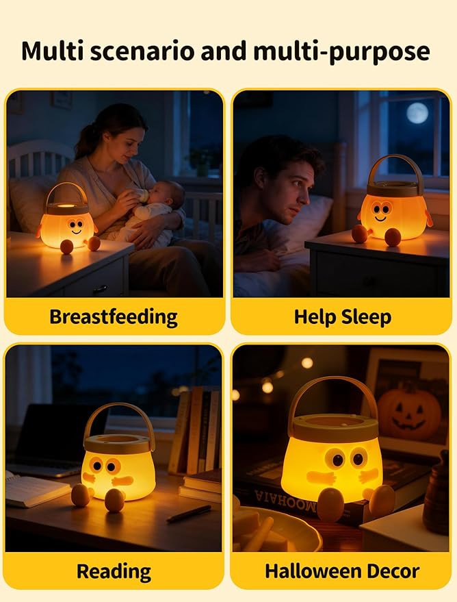 Pumpkin Night Light for Kids, Rechargeable Bedside Lamp, Portable Handheld Lamps, Pumpkin Lantern Lamp for Office, Room Decor, Cute Sleep Nightlight, Funny Gifts for Baby Teen Adult