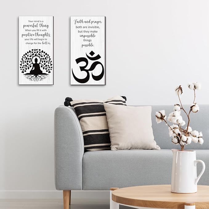 Blulu 2 Pcs Buddha Quote Decor Buddha Inspirational Quote Wall Art Meditation Room Chakra Decor Zen Wooden Hanging, Spiritual Gift for Home Yoga Living Room Women(Motivation)
