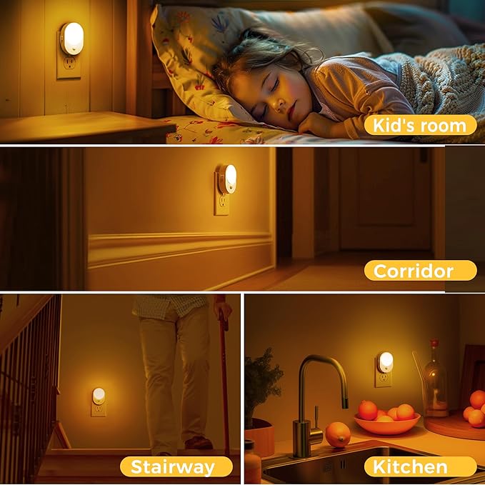 L LOHAS LED Motion Sensor Night Light,[2-PACK] Night Lights Plug into Wall,Motion Sensor and Dusk to Dawn Sensor,2000K Amber Light,Brightness Adjustable,Nightlight for Bathroom Hallway Halloween