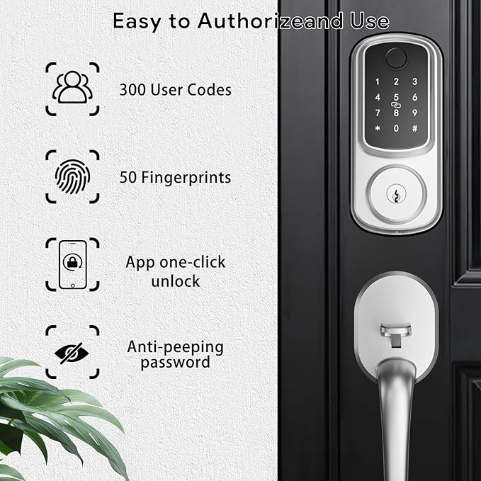 Keyless Entry Door Lock with Handle Set, Keyless Entry Deadbolt with Handle Set, Smart Locks for Front Door Alexa Fingerprint Auto Lock,Silver