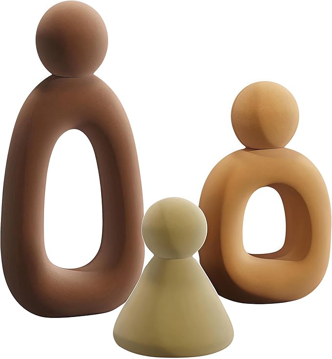 XINXUAN Abstract Three Sculptures - Minimalist Home Decoration, Modern Living Room Character Design, Desktop Decoration, Neutral Resin Art, Meaningful Home Gifts ﻿ (Flocking Color)