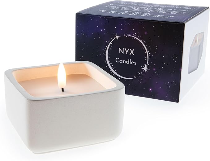 Square Flameless Candles (Ivory) - LED Flickering Fake Candles - Made of Real Wax in a Cement Base - an Ideal Gift.