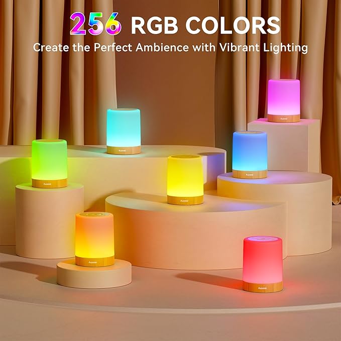 Auxmir Night Light for Kids Baby, Dimmable Touch Lamp for Nursery, 11 RGB Colors 5 Brightness, Portable Rechargeable Table Lamp for Nightstand, Kids Night Light for Bedroom Living Room, Brown-2 Pack