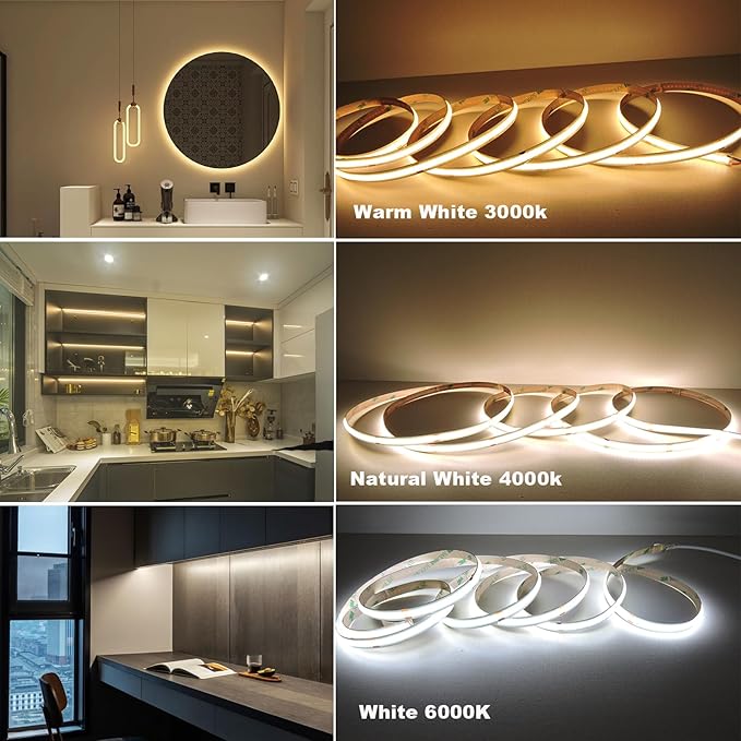 COB LED Strip Lights Natural White 4000K CRI92+ Flexible&Cuttable DC 5V 6 ft Led Light Strip Short with Dimmer Switch for Desk Cabinet Home Office DIY Lighting Decoration