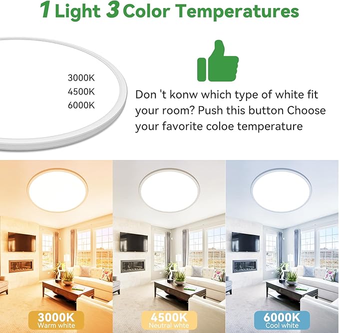 hepside 15.8INCH 4Pack Big Dimmable Flush Mount Ceiling Light Fixture White, 3CCT 3000/4500/6000K Ceiling Lamp, 36W 4200LM Super Bright Low Profile Light for Bedroom, Kitchen, Bathroom, Hallway